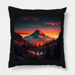 Mountain Sunset Forest Pillow