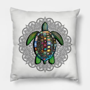 Flower Mandala Hawaiian Graphic Design Sea Turtle Pillow