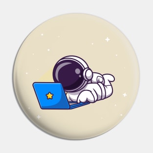 Cute Astronaut Working On Laptop Cartoon Pin