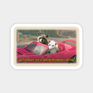 Get in loser, we're going dumpster diving raccoon possum word art - film quote version Magnet