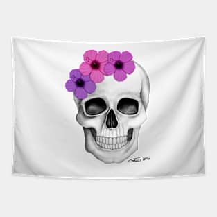 Skull With Flowers (On White Background) Tapestry