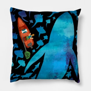 Great Blue Ocean Whale and a Fisherman Pillow