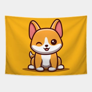 Corgi Sitting Winking Tapestry