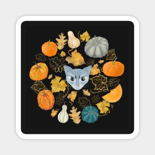 Halloween Evil Cat in a Pumpkin Patch Magnet