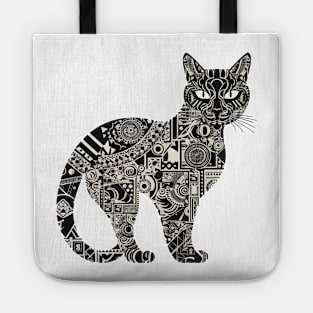 Cat Silhouette Filled With Intricate Geometric Patterns Tote