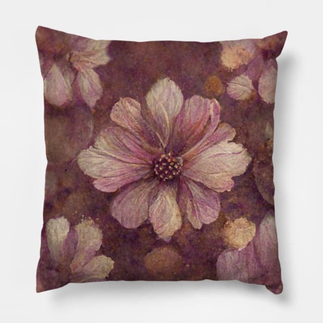 Vintage looking flowers in faded pastel purples Pillow by Liana Campbell