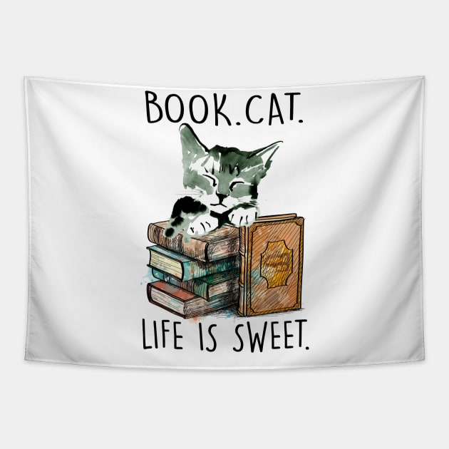 Book cat Tapestry by tiranntrmoyet