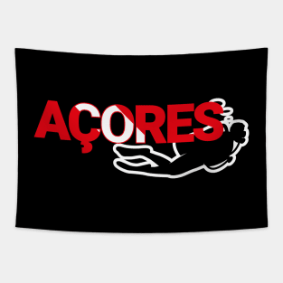 The word Acores filled with the diving flag colours and a scuba diver Tapestry