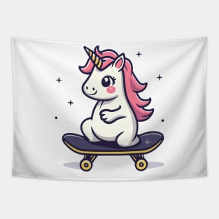 Cute Unicorn On A Skateboard Design Tapestry