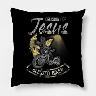 Christian Cross God Blessed Biker Jesus Lover Pillow