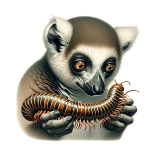 Lemur and Millipede in 19th Century Natural History Art Style T-Shirt