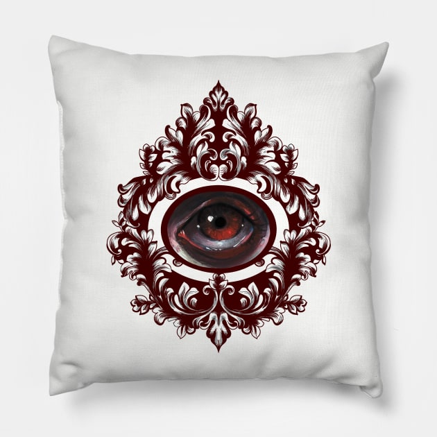 Pop Surrealism Baroque Eye Study Red Frame Pillow by ckrickett