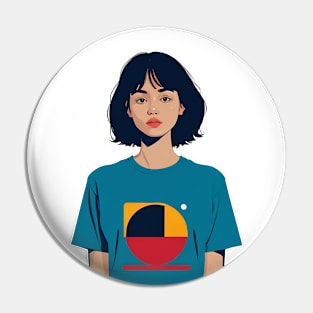 Modern woman with short hair wearing a geometric tee Pin