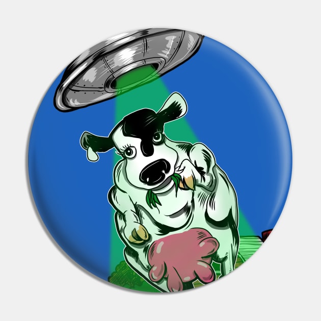 Cow and Flying Saucer. We have come for your Milk Products Pin by silentrob668