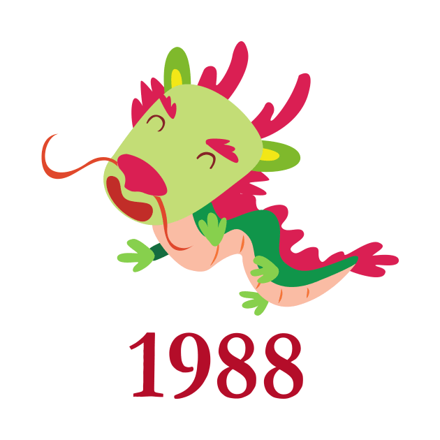 Chinese Zodiac Sign Dragon | Red green Chinese dragon | Cute Baby Dragon | 1988 by Entrai