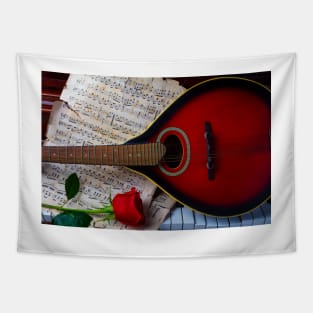 Red Rose And Red Mandolin Tapestry