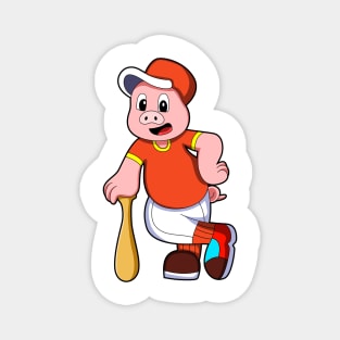 Pig as Batter at Baseball & Cap Magnet