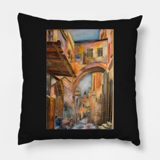 Via Dolorosa Arch of ecce homo Jerusalem. Painting on silk Pillow