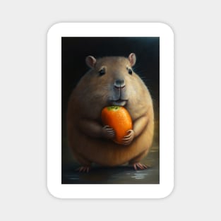 Capybara Holding an Orange Magnet