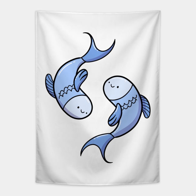 Cute Pisces Fish Zodiac Star Sign Symbol Tapestry by fizzyllama