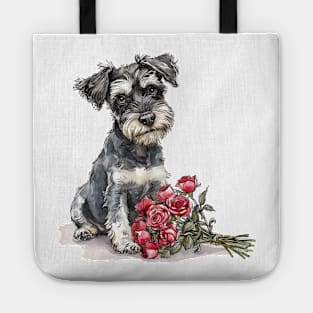 Valentine Miniature Schnauzer Dog Giving Flowers Tote