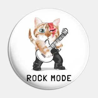 rock mode slogan with cute cat playing guitar Pin