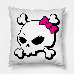 Girl Skull with Pink Bow Graphic Pillow