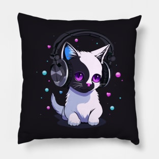 A kitten wearing headphones. Pillow