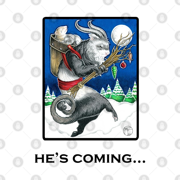 Ferret Krampus - He's Coming - Black Outlined Version by Nat Ewert Art