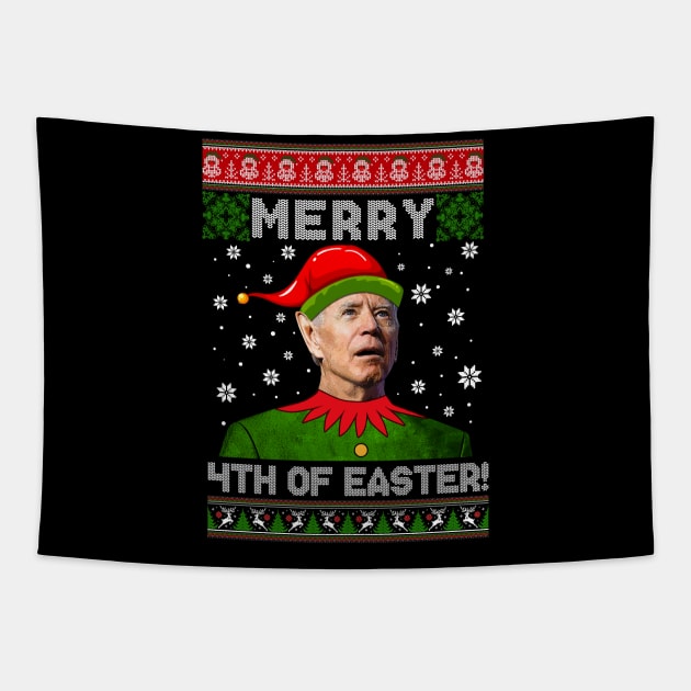 Merry 4th Of Easter Ugly Sweater Joe Biden Christmas Tapestry by petemphasis