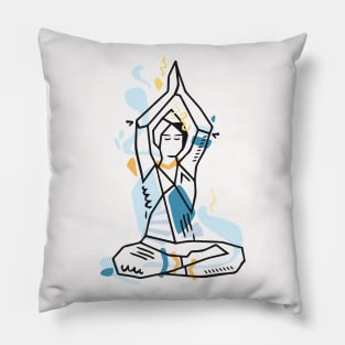 Yoga geometric asanas - meditation lotus pose with hands up Pillow