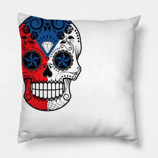 Czech Flag Sugar Skull with Roses Pillow