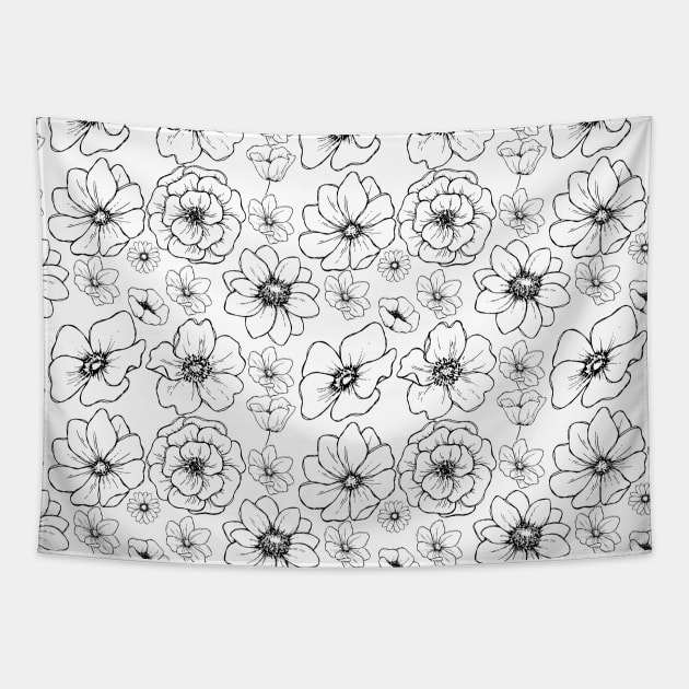 Sketch Flower Pattern Tapestry by SomebodyArts