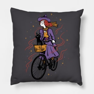 Cute Cartoon Witch Riding a Bicycle Pillow