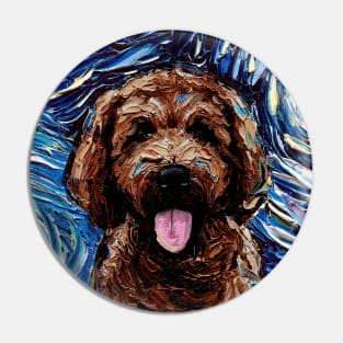 Brown Goldendoodle Night Portrait Pin