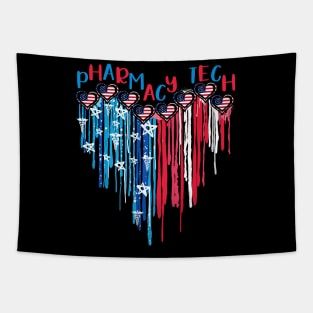 Pharmacy Tech American Flag Melting Heart 4th Of July Tapestry