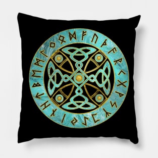 Decorative Celtic Cross  and Runes alphabet Pillow