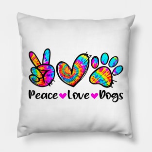 Peace Love Dogs Tie Dye Dog Paw Dog Mom Cute Mother's Day Pillow