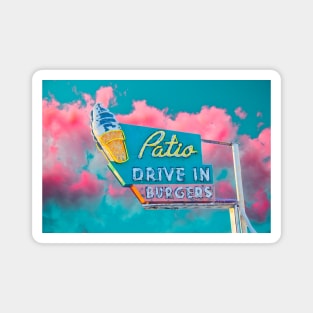 Vintage Neon Sign Pink Aqua Teal Clouds Sunset Ice Cream Drive In Magnet