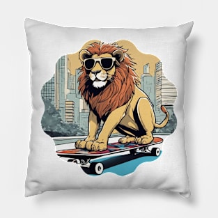 Lion on Wheels: Ruling the Concrete Jungle Pillow