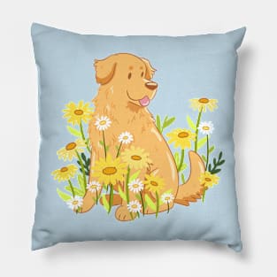 Cute golden retriever and daisy flowers Pillow