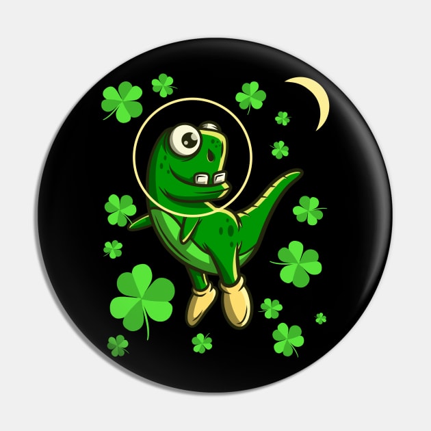 Funny St. Patrick’s Day Dinosaur Space Adventure Gift Shamrock Pin by teeleoshirts