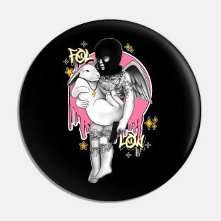 Follow white rabbit punk angel Pin