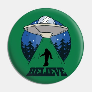 Bigfoot UFO Believe Conspiracy Theory Pin