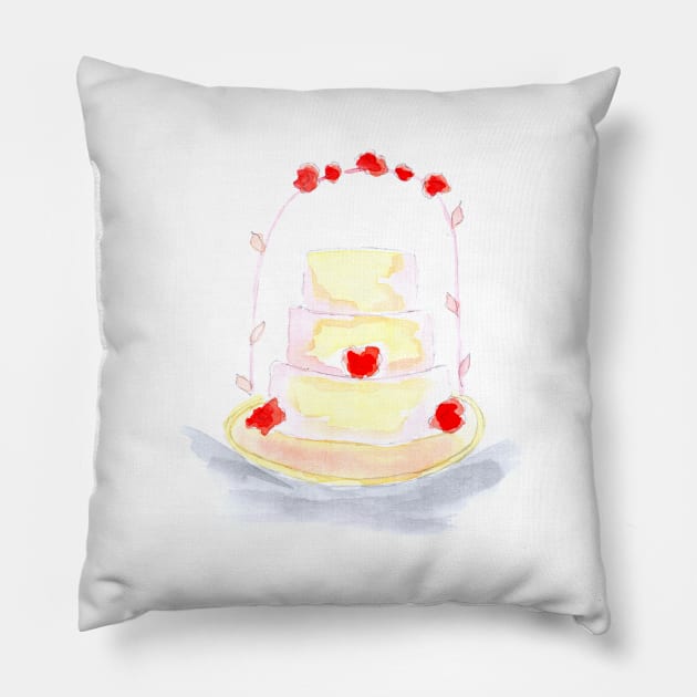 Wedding, cake, banquet, sweet treat, tasty, food, watercolor, illustration Pillow by grafinya