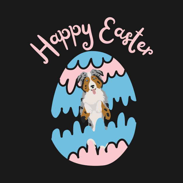 Happy Easter with Blue Merle Australian Shepherd Dog in Egg by Seasonal Dogs