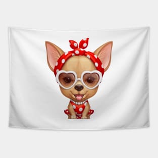 Fawn Smooth Coat Chihuahua Dog Dressed as a Retro Beauty Tapestry