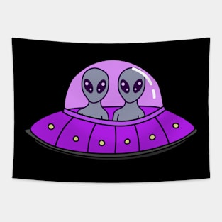 Cute Aliens in Their Ufo Flying Saucer Tapestry