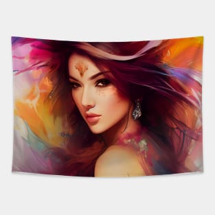 Vibrant Color Beautiful Young Woman Color Smear Abstract Smear Tapestry