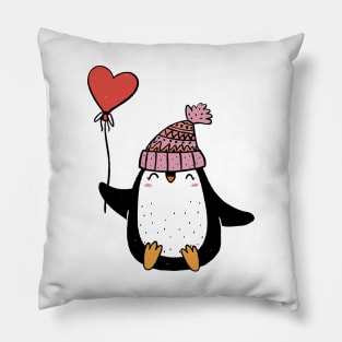 Cute penguin girl in a cap and with a ball. Kids' clothes. Pillow